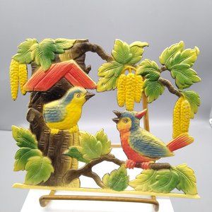 Vintage Tropical Birds Cutout of Heavy Embossed Cardboard from Germany, Colorful